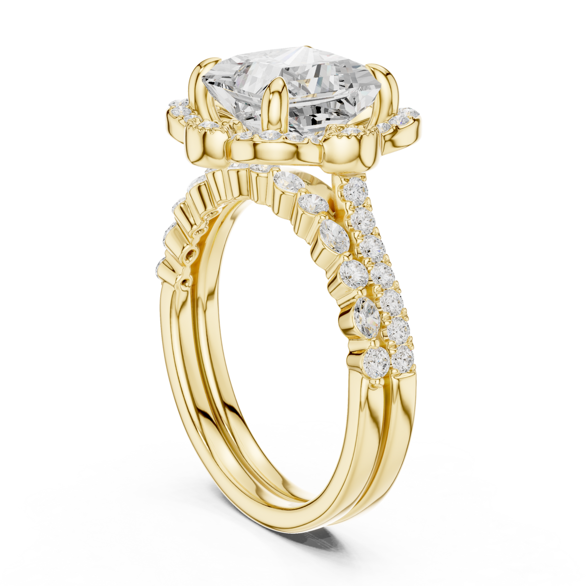 Princess floral crown bridal set yellow gold side view