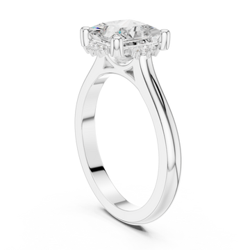 Princess floral halo engagement ring white gold front view