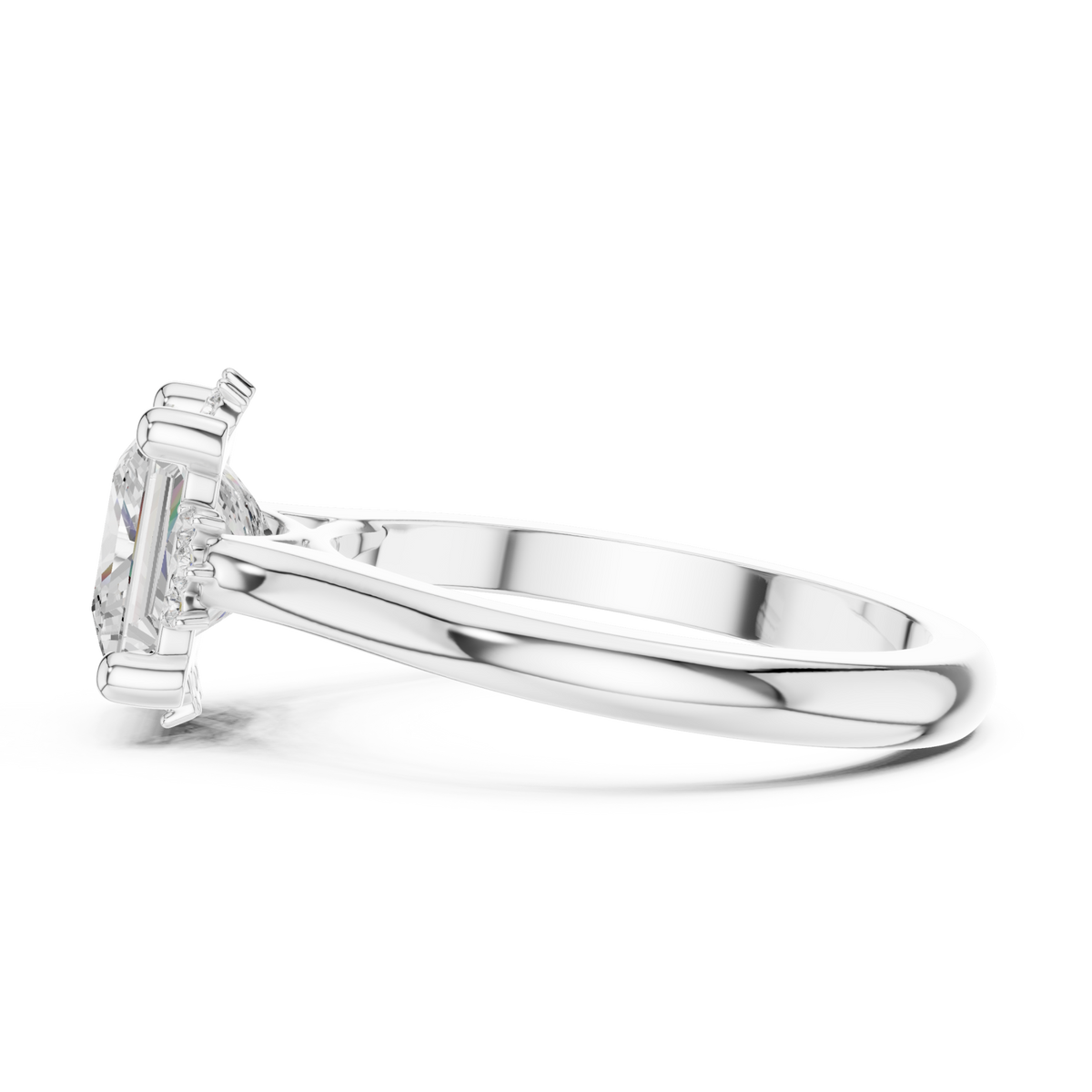 Princess floral halo engagement ring white gold side view