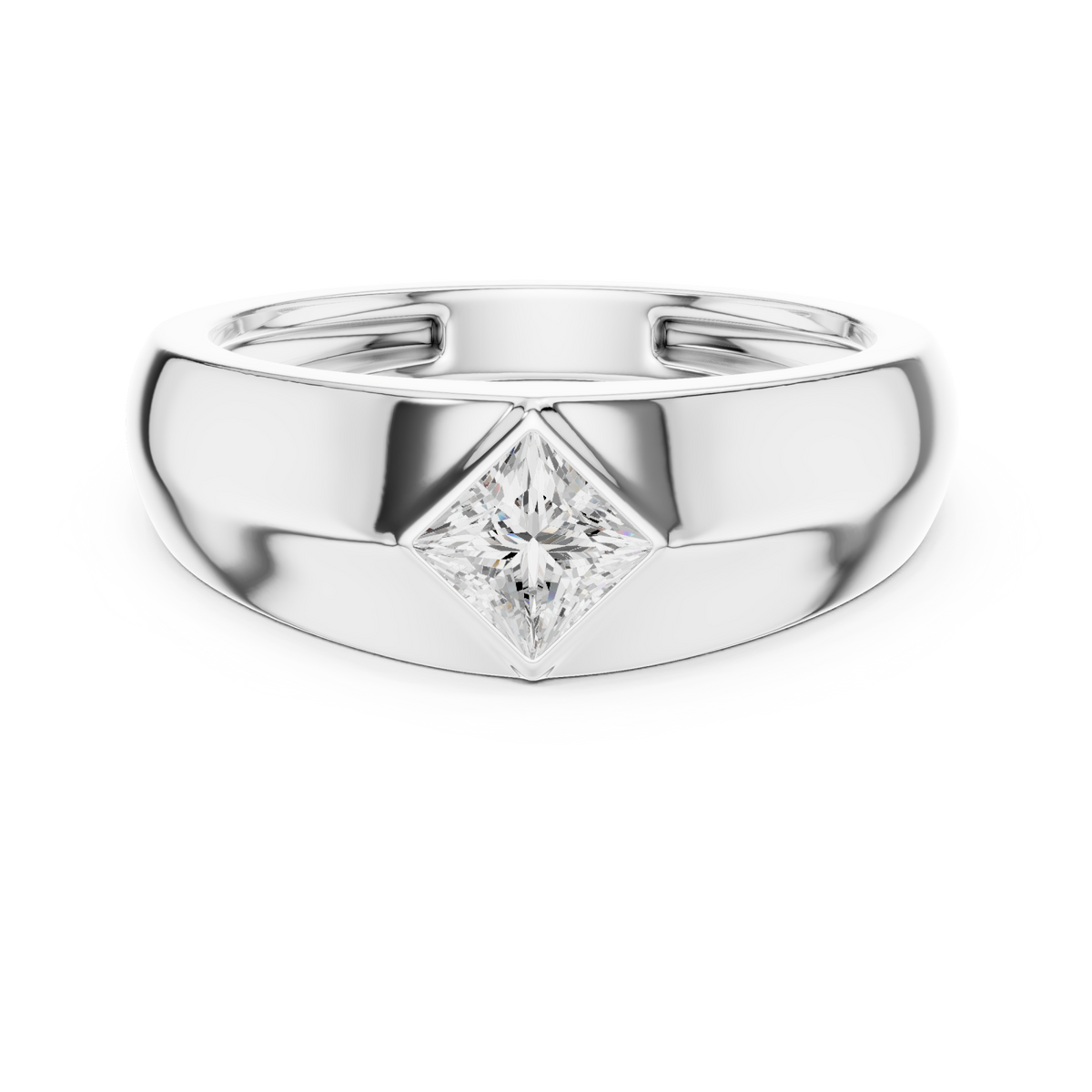  White Gold Princess Flush Knife Band Ring for Him Detail View