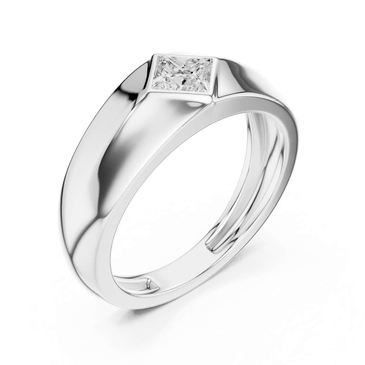  White Gold Princess Flush Knife Band Ring for Him Front View