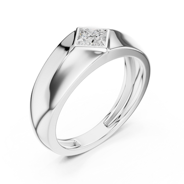  White Gold Princess Flush Knife Band Ring for Him Front View