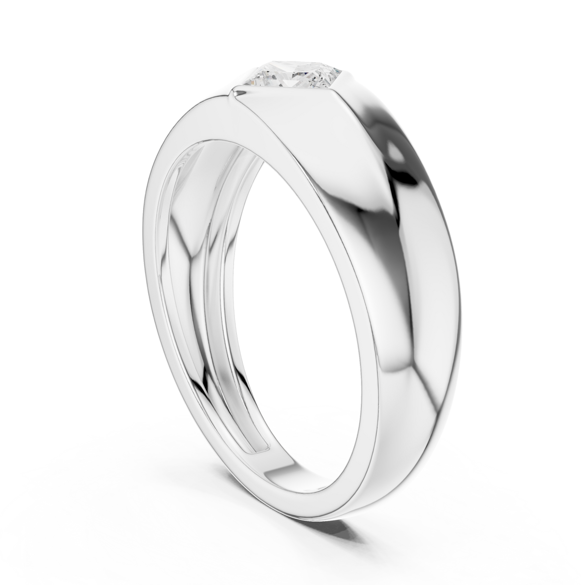  White Gold Princess Flush Knife Band Ring for Him Side View