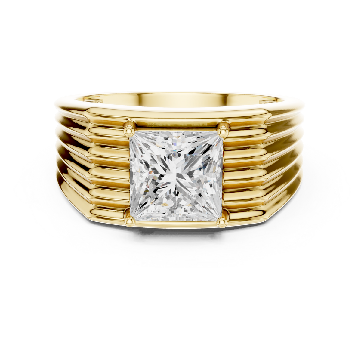  Gold Princess Fluted Dome Ring for Him Detail View