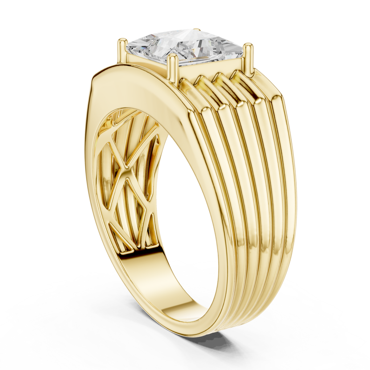  Gold Princess Fluted Dome Ring for Him Side View
