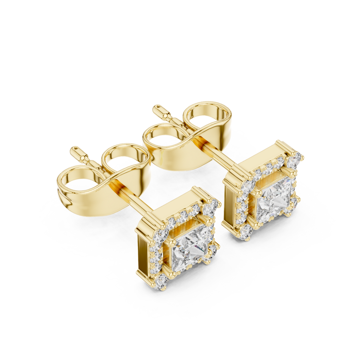  Gold Princess Halo Square Studs Angle View