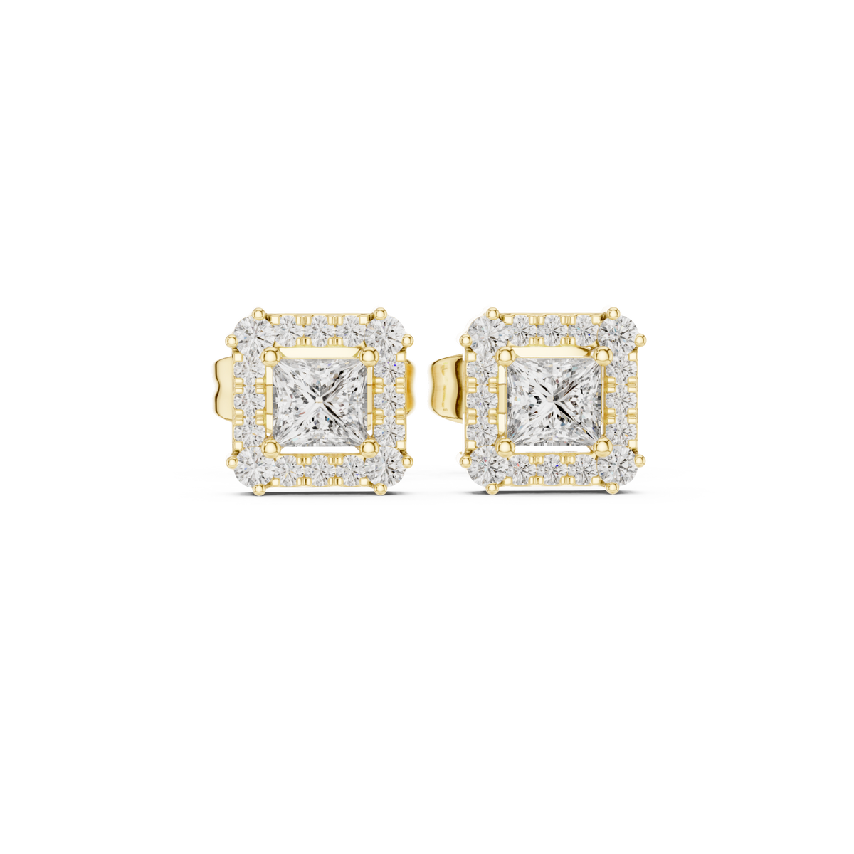  Gold Princess Halo Square Studs Detail View