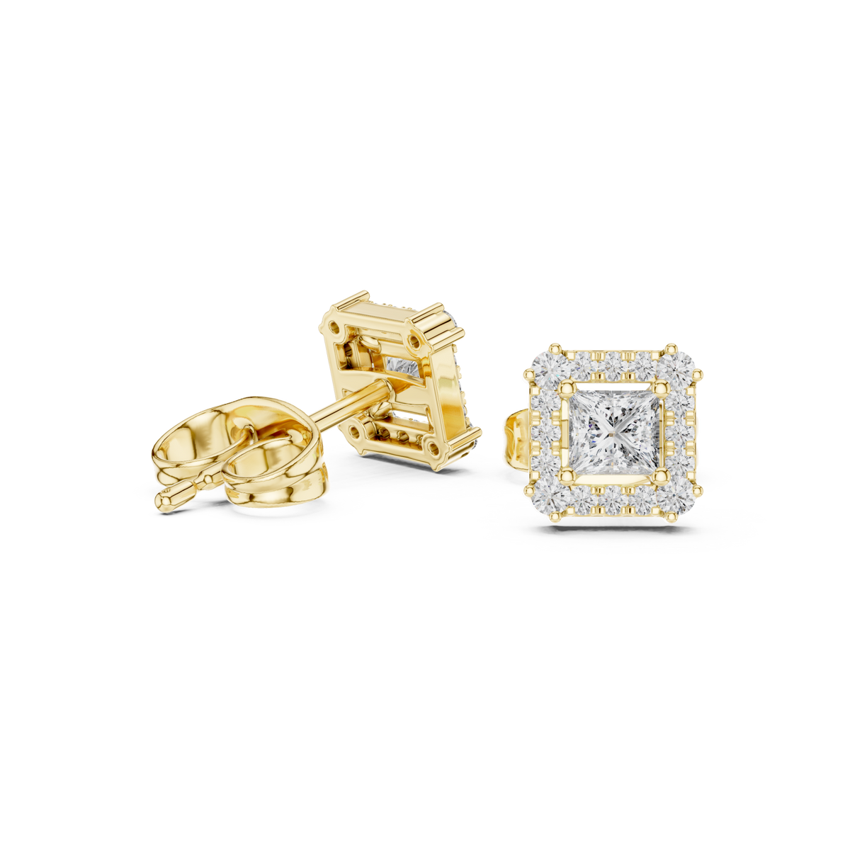 Gold Princess Halo Square Studs Front View
