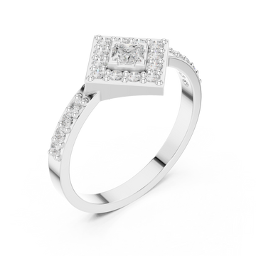 Princess kite halo ring white gold front view