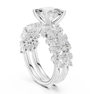 Princess marquise cluster bridal set white gold front view