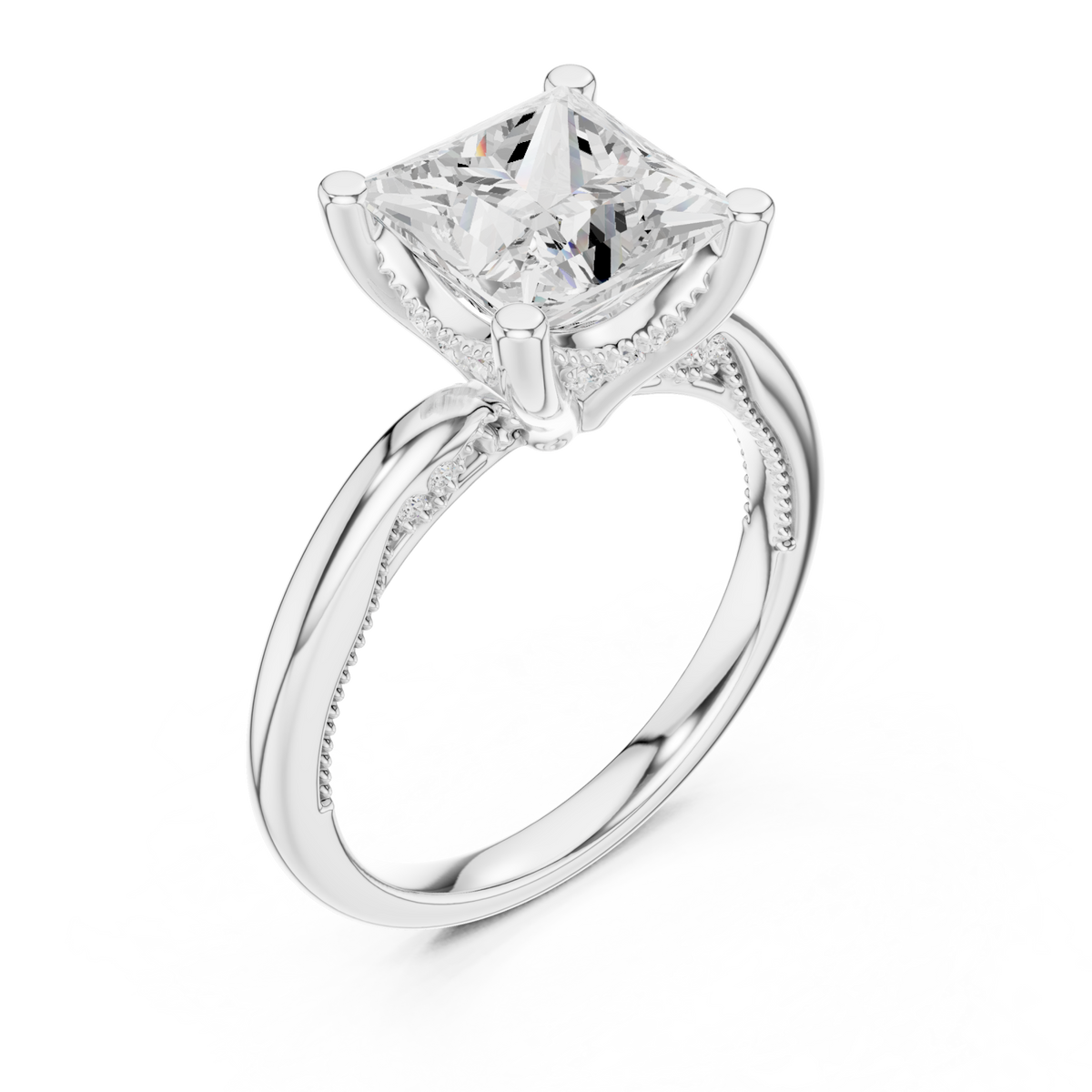 Princess milgrain accent solitaire engagement ring white gold angle view