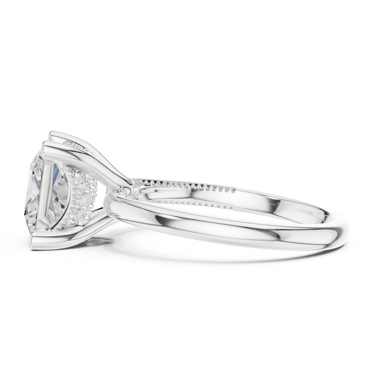 Princess milgrain accent solitaire engagement ring white gold side view