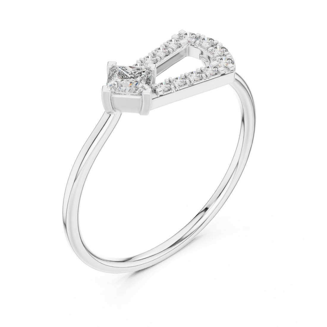 Princess open loop pave ring white gold front view