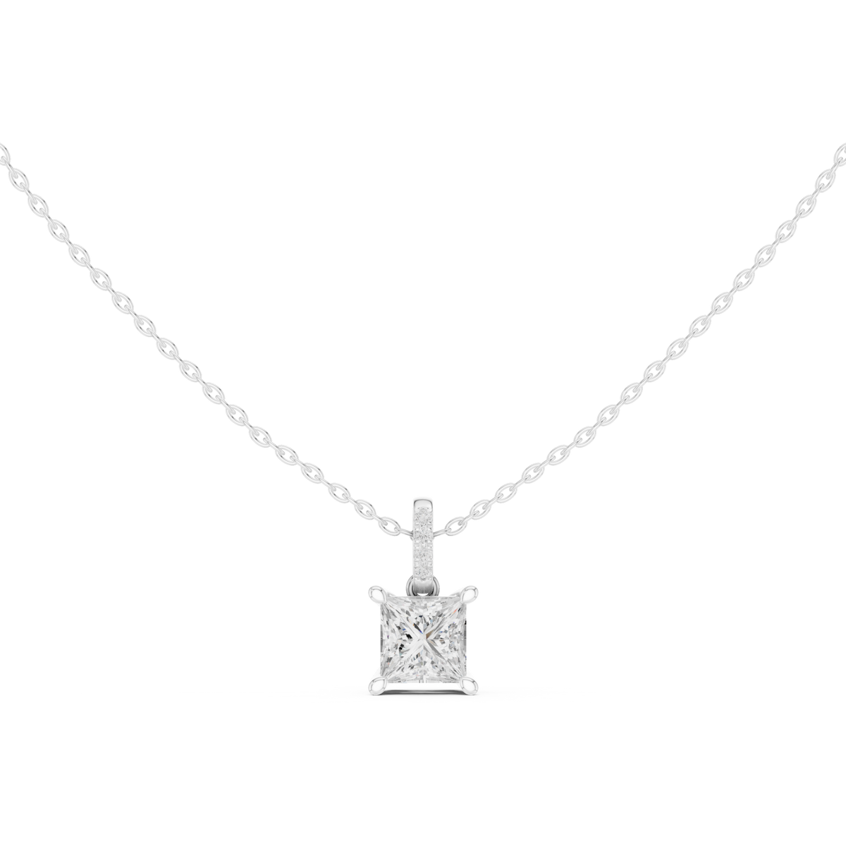Princess pave bail solitaire pendant white gold detail view