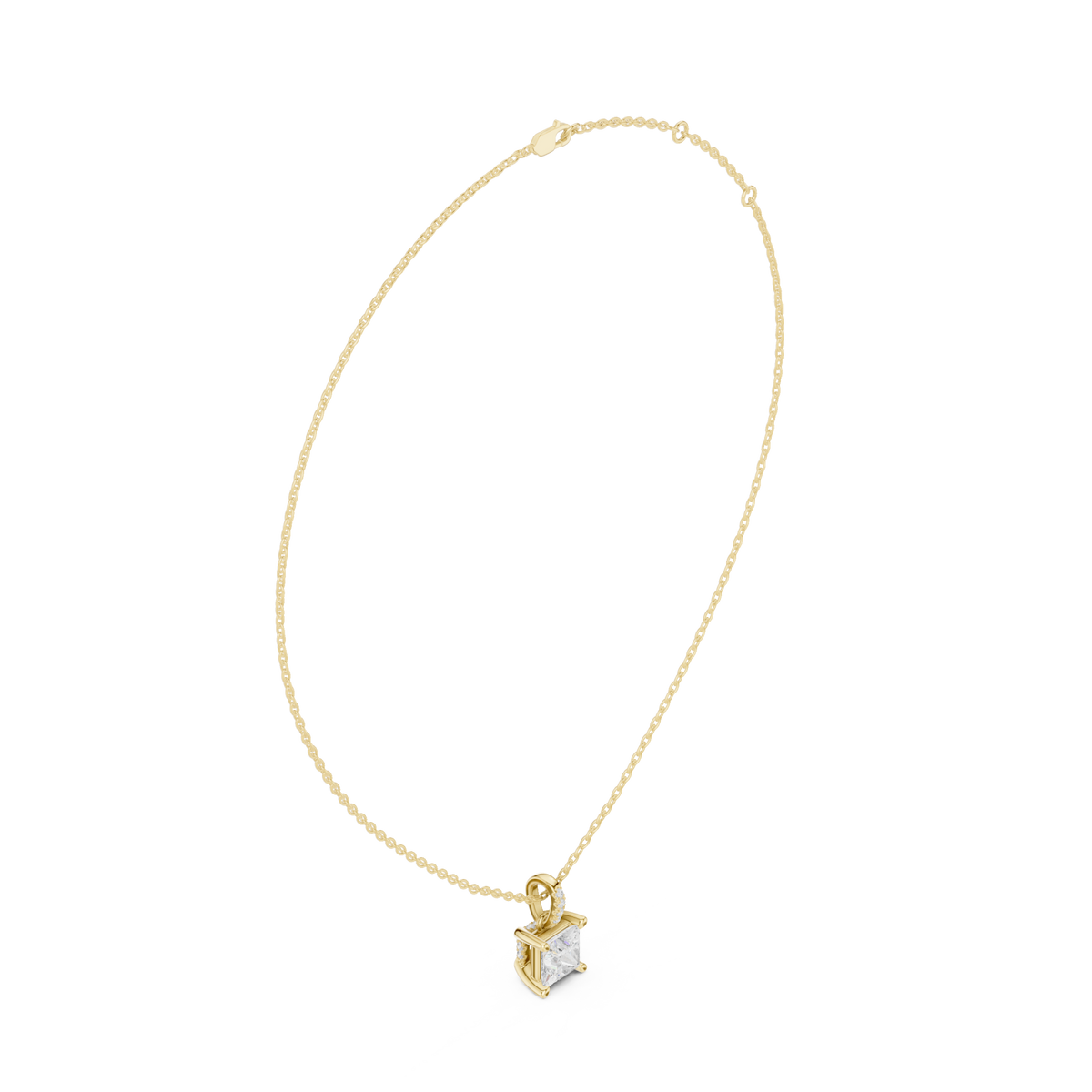 Princess pave bail solitaire pendant yellow gold front view
