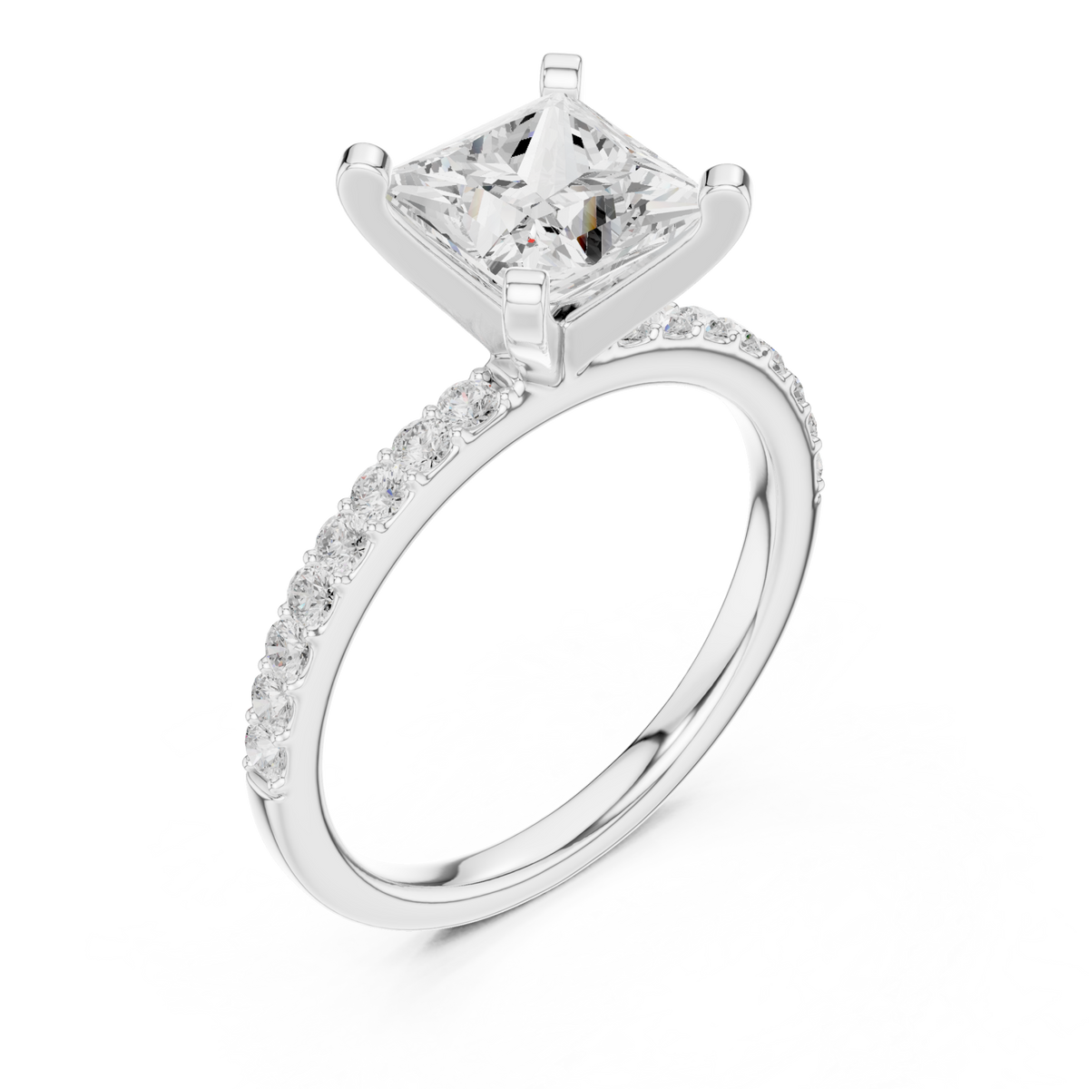 Princess petite pave engagement ring white gold angle view