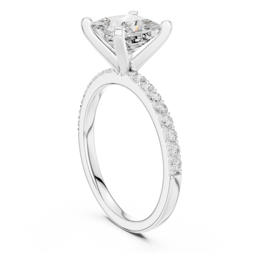 Princess petite pave engagement ring white gold front view