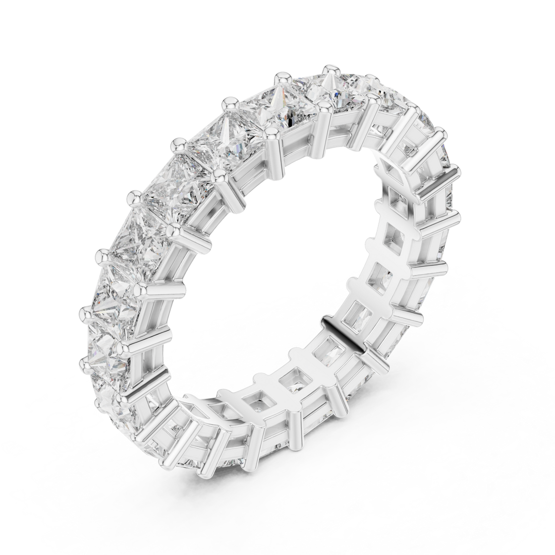 Princess shared prong full eternity band white gold front view