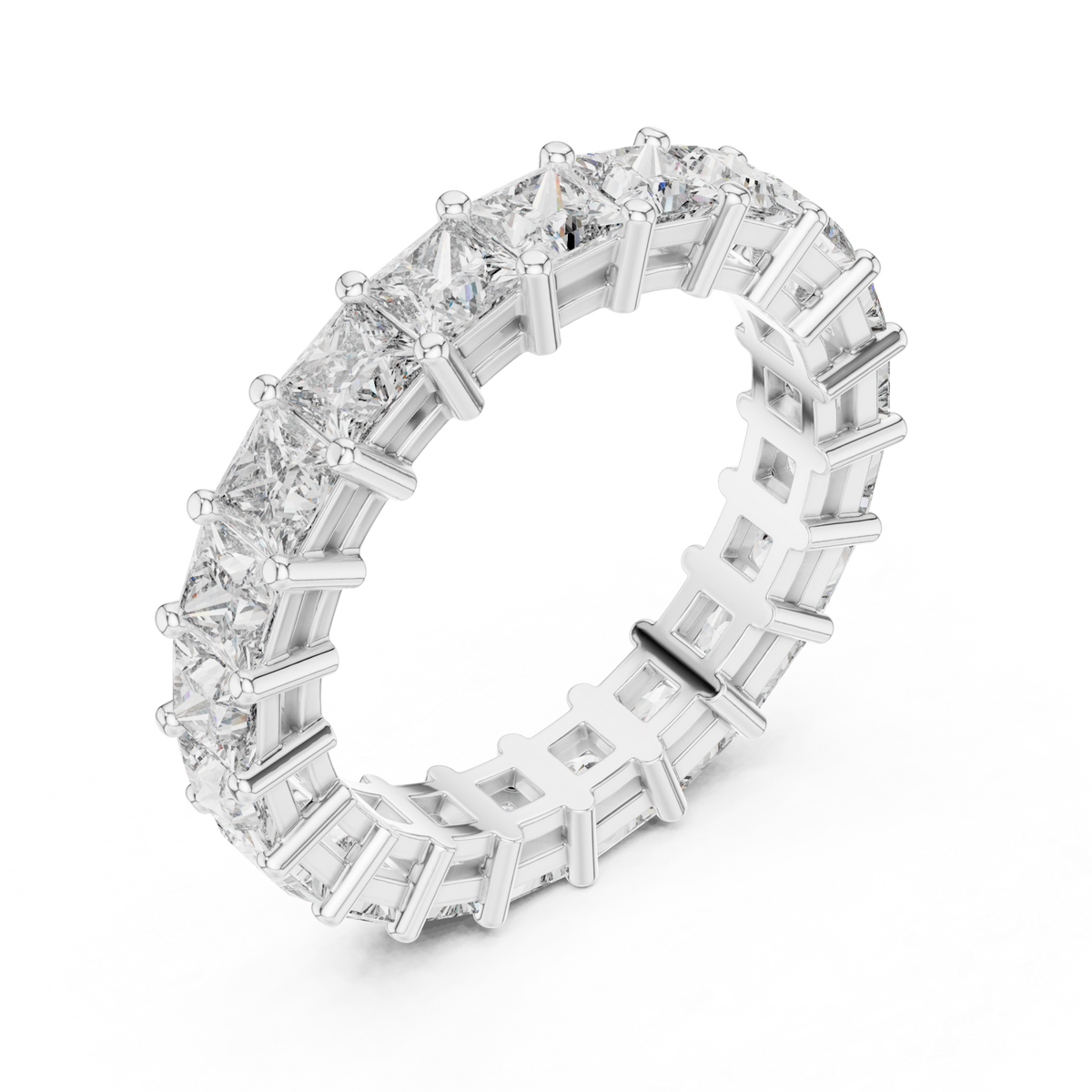 Princess shared prong full eternity band white gold front view