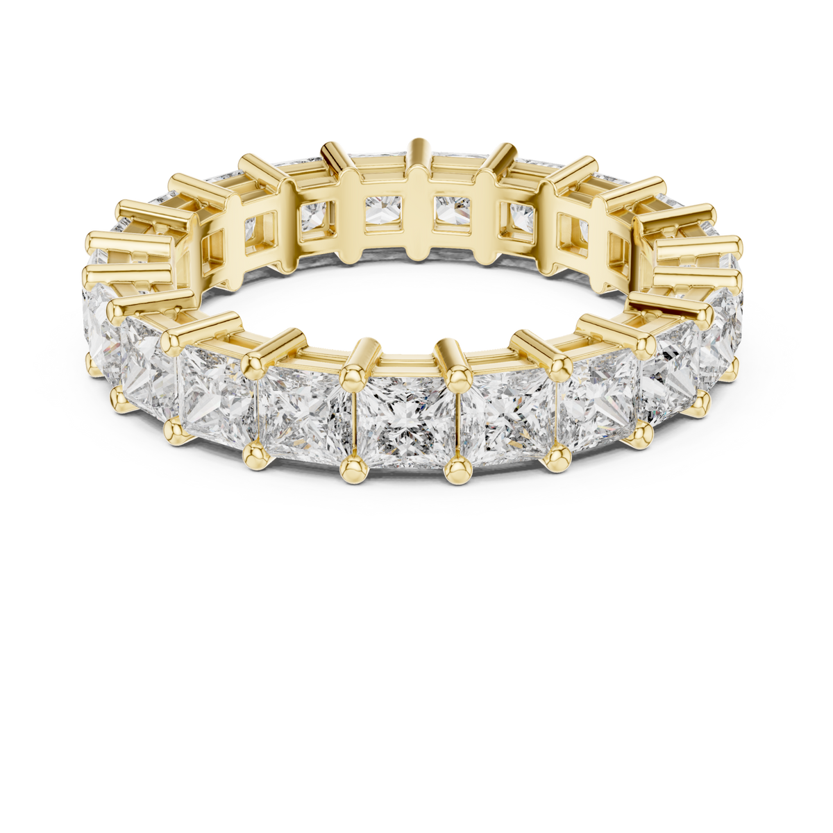 Princess shared prong full eternity band yellow gold detail view