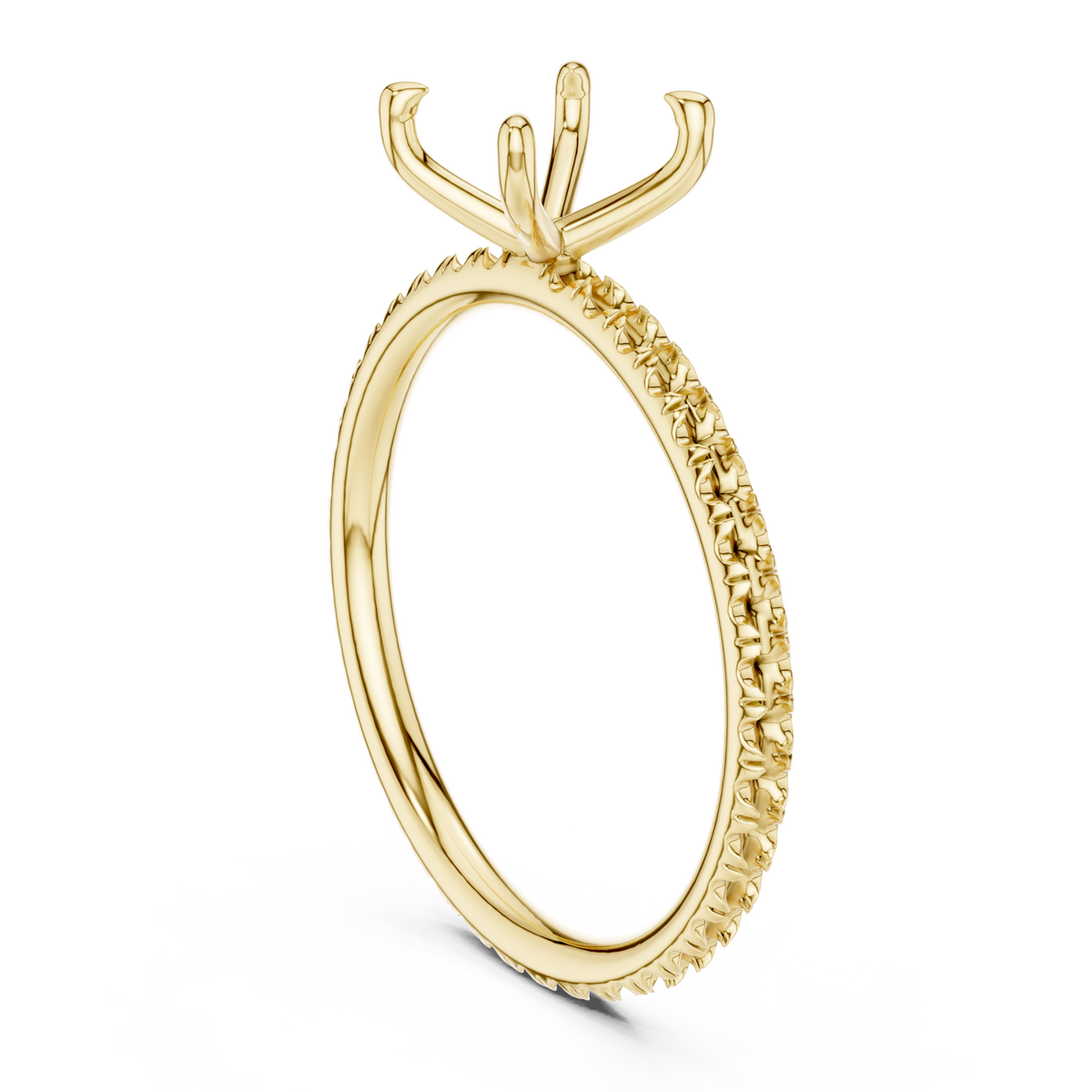 Gold Princess Four-Prong Pave Engagement Ring Right View