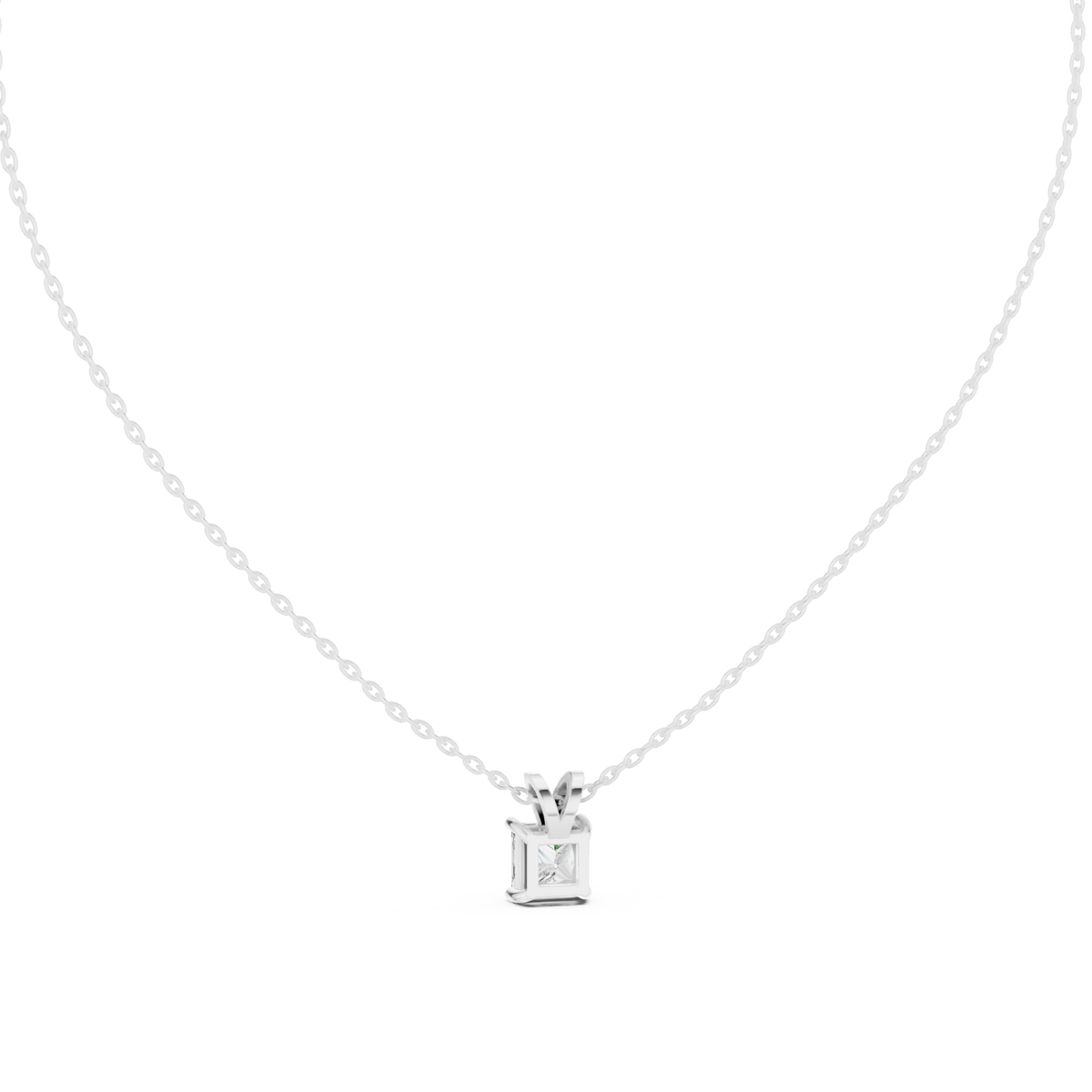 Princess solitaire pendant white gold detail view