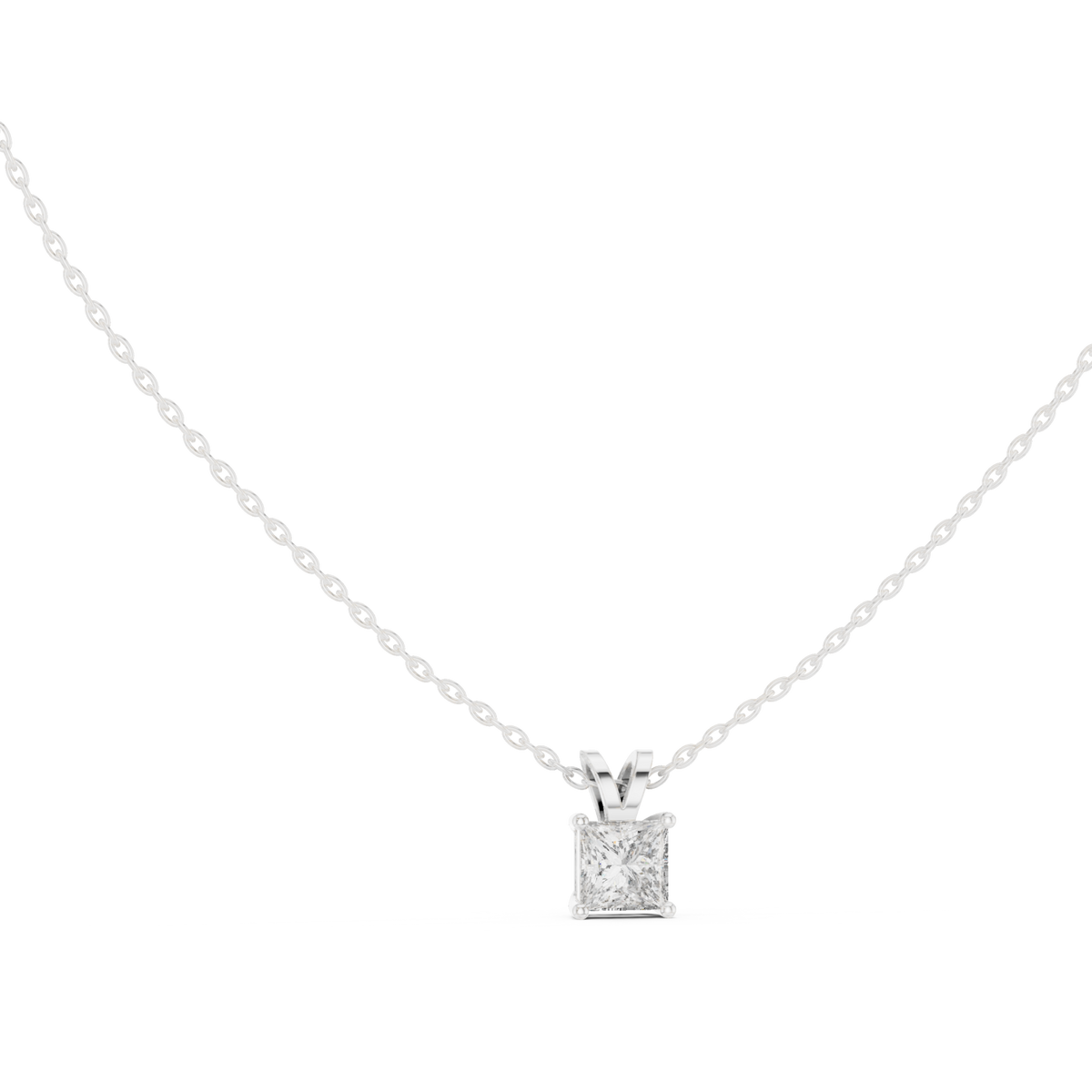 Princess solitaire pendant white gold front view