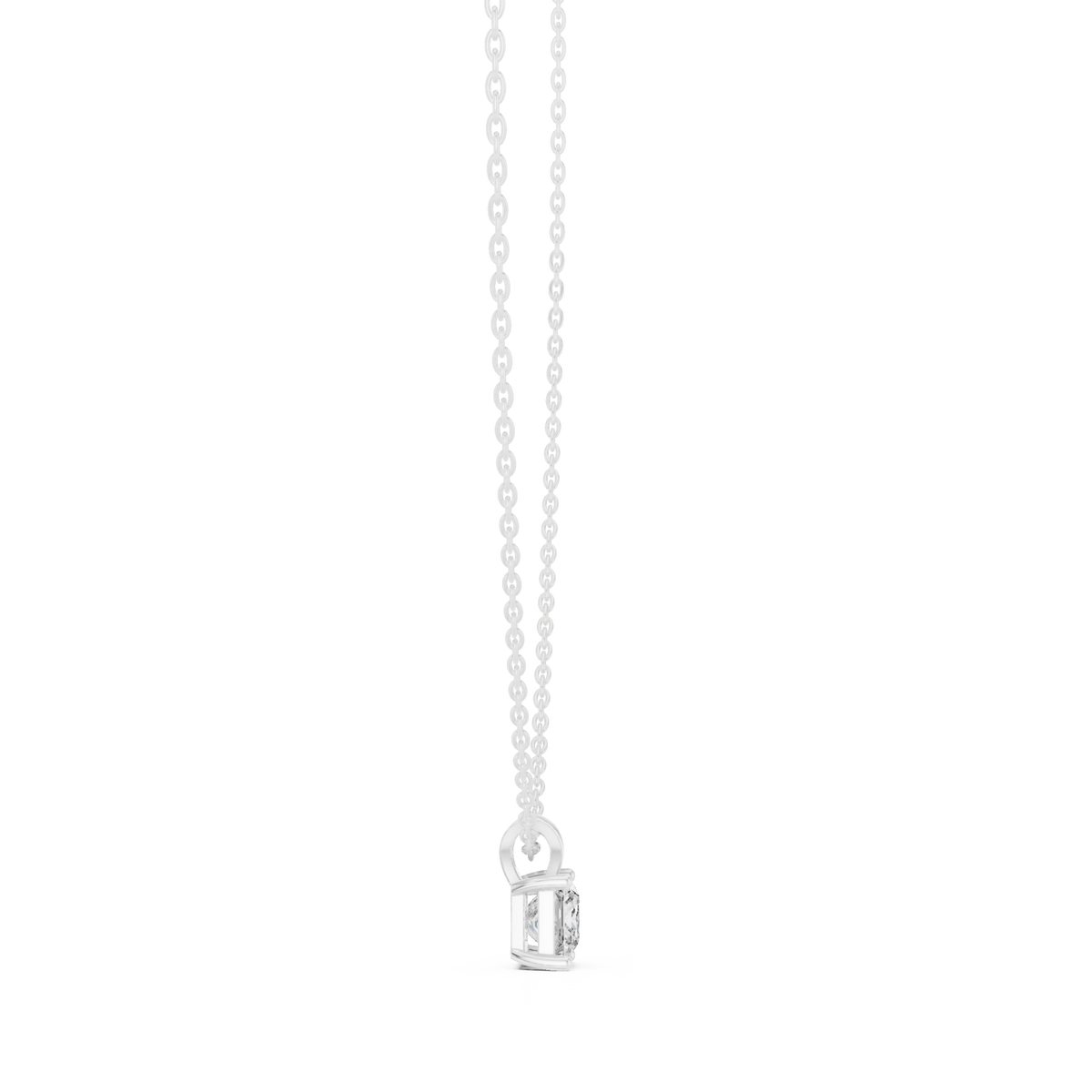 Princess solitaire pendant white gold side view