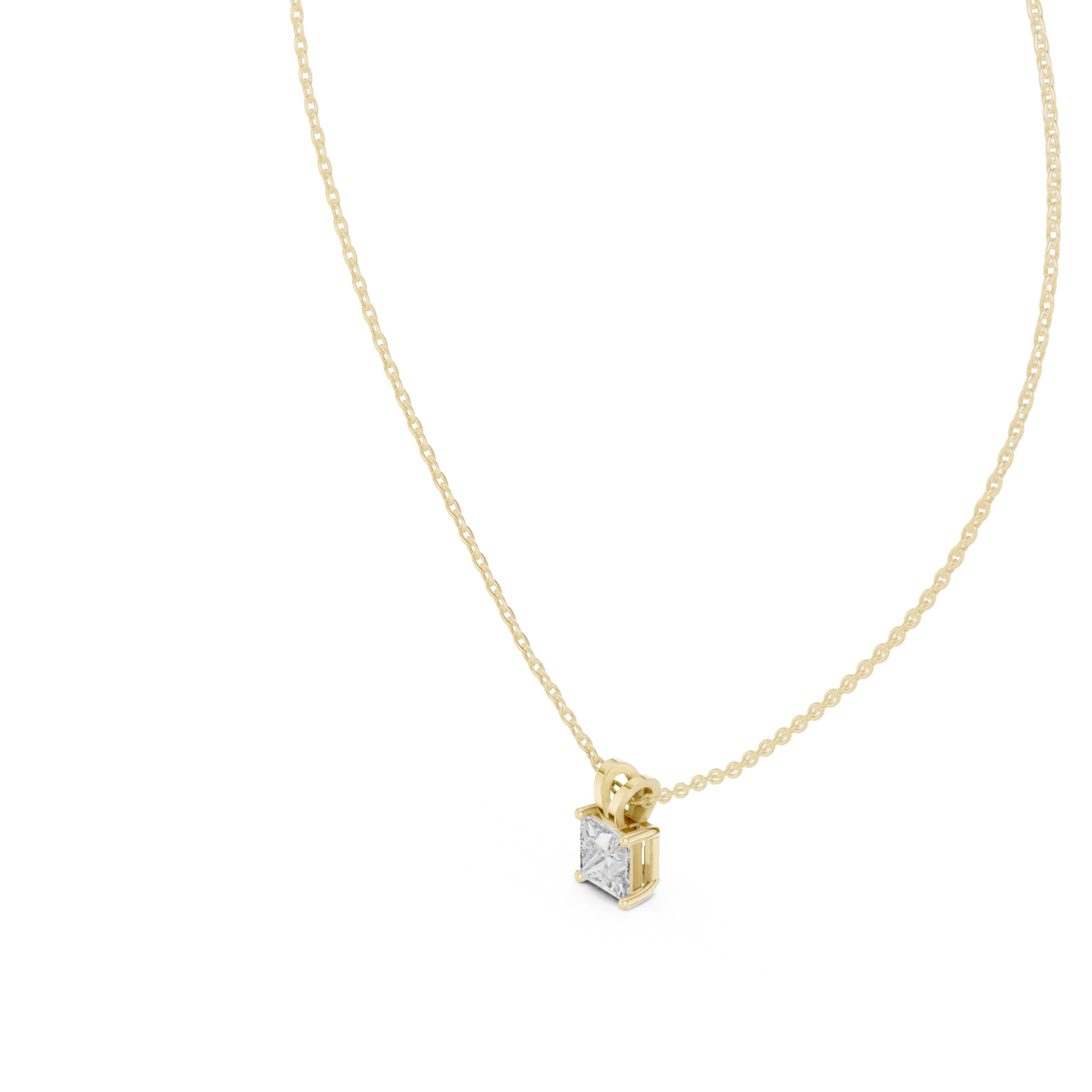 Princess solitaire pendant yellow gold angle view