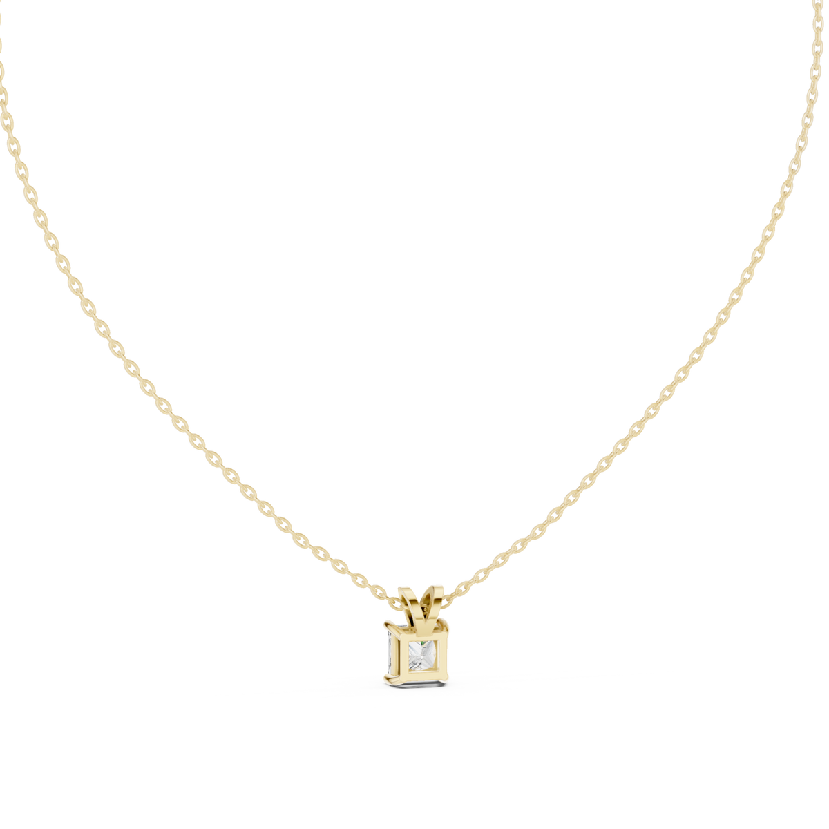 Princess solitaire pendant yellow gold detail view