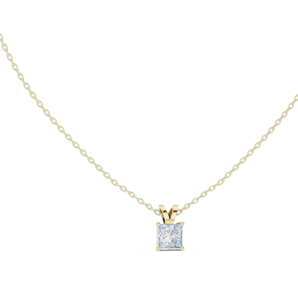 Princess solitaire pendant yellow gold front view
