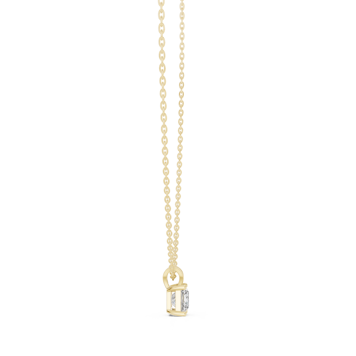 Princess solitaire pendant yellow gold side view