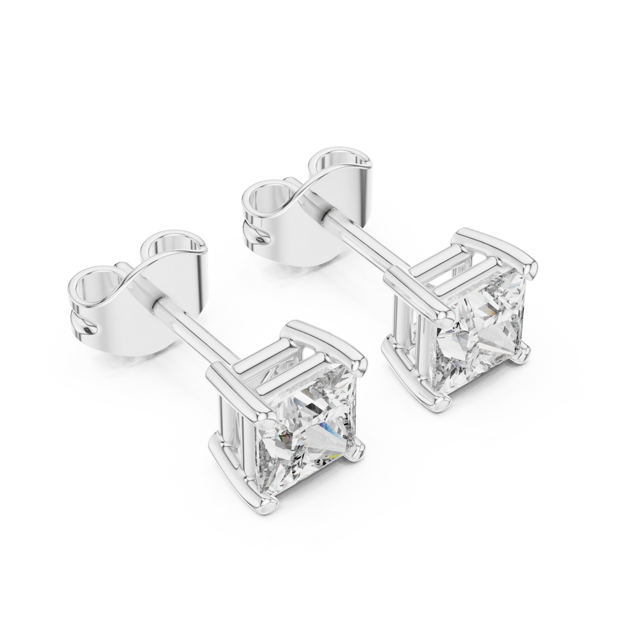  White Gold Princess Solitaire Studs Angle View