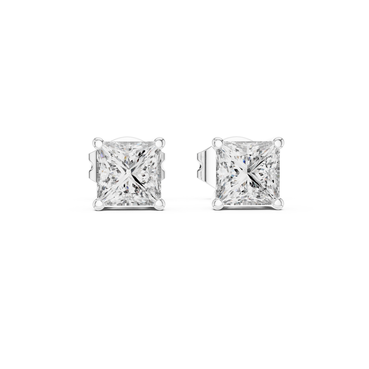  White Gold Princess Solitaire Studs Detail View