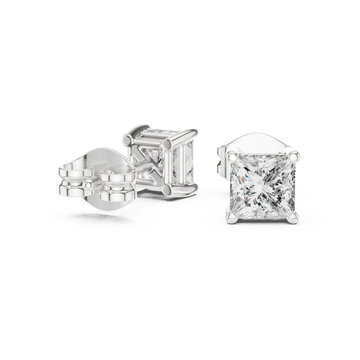  White Gold Princess Solitaire Studs Front View