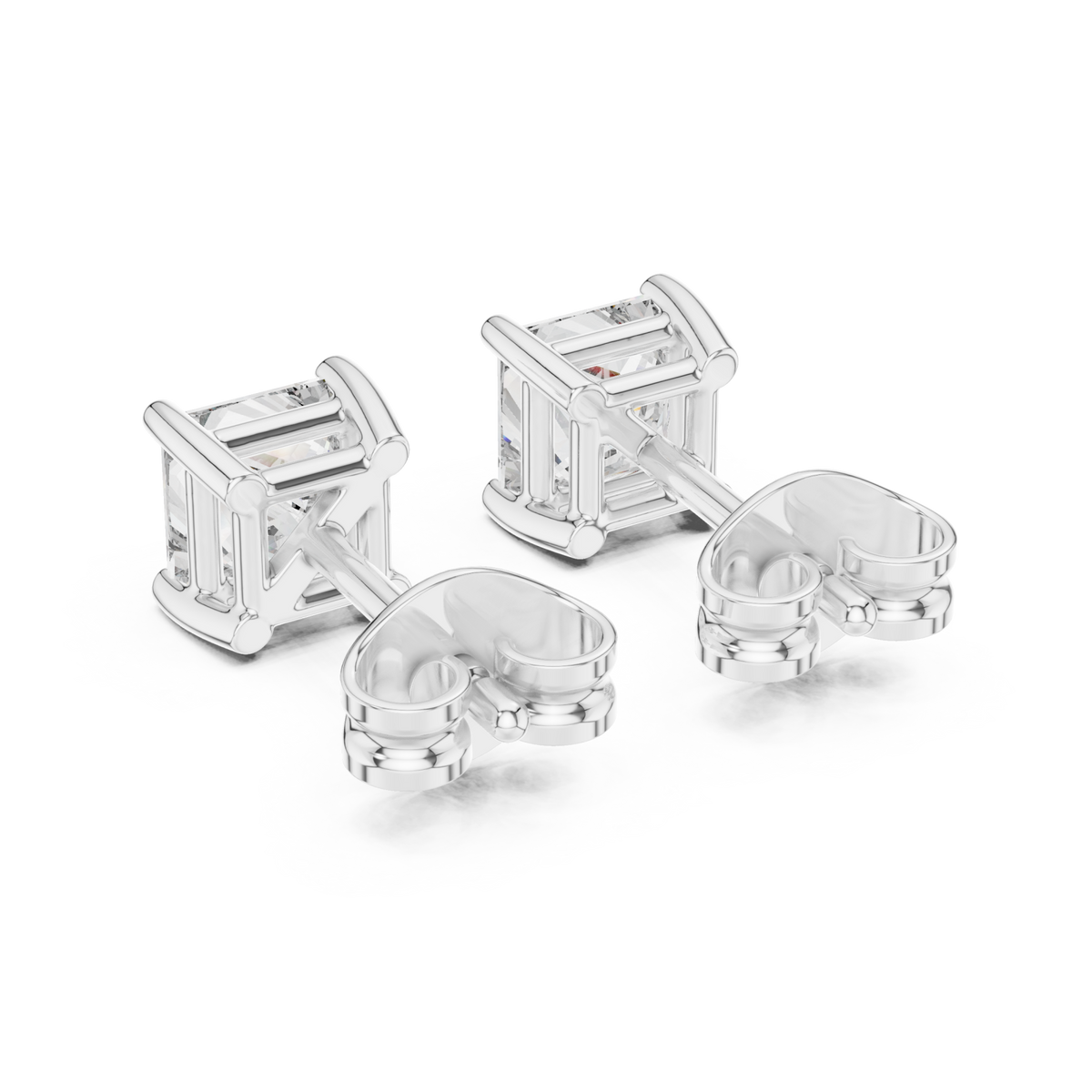  White Gold Princess Solitaire Studs Side View