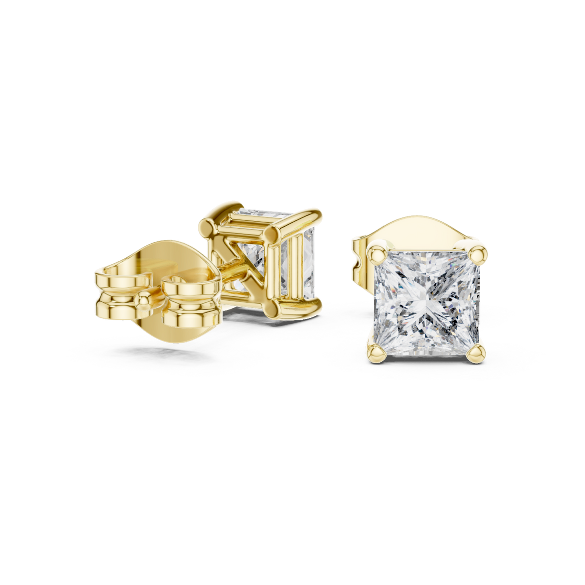 Gold Princess Solitaire Studs Front View