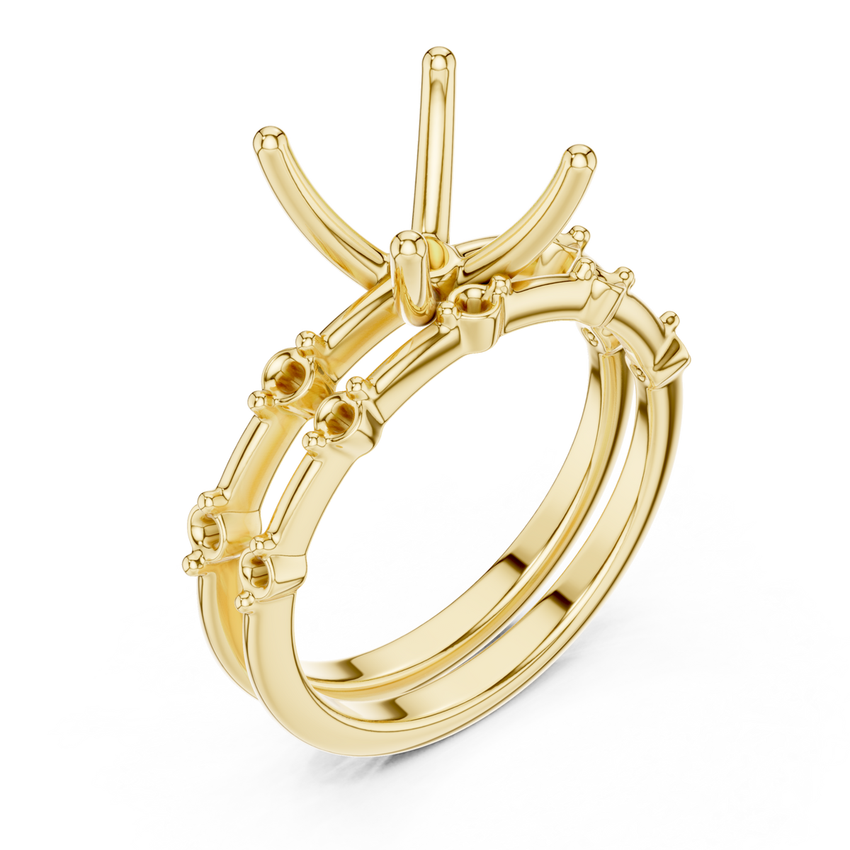 Princess spaced accent bridal set yellow gold angle view