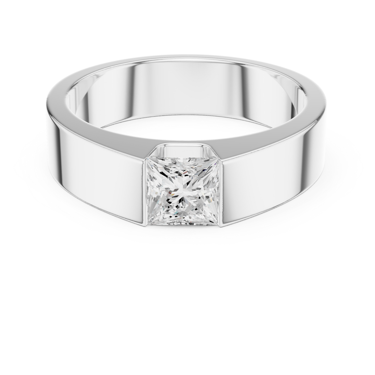  White Gold Princess Tension Flat Band Ring for Him Detail View