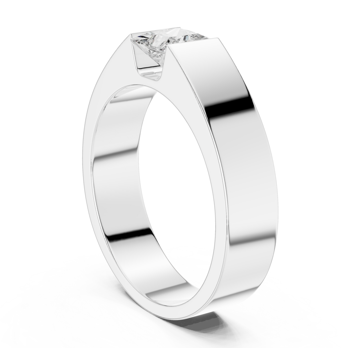  White Gold Princess Tension Flat Band Ring for Him Side View