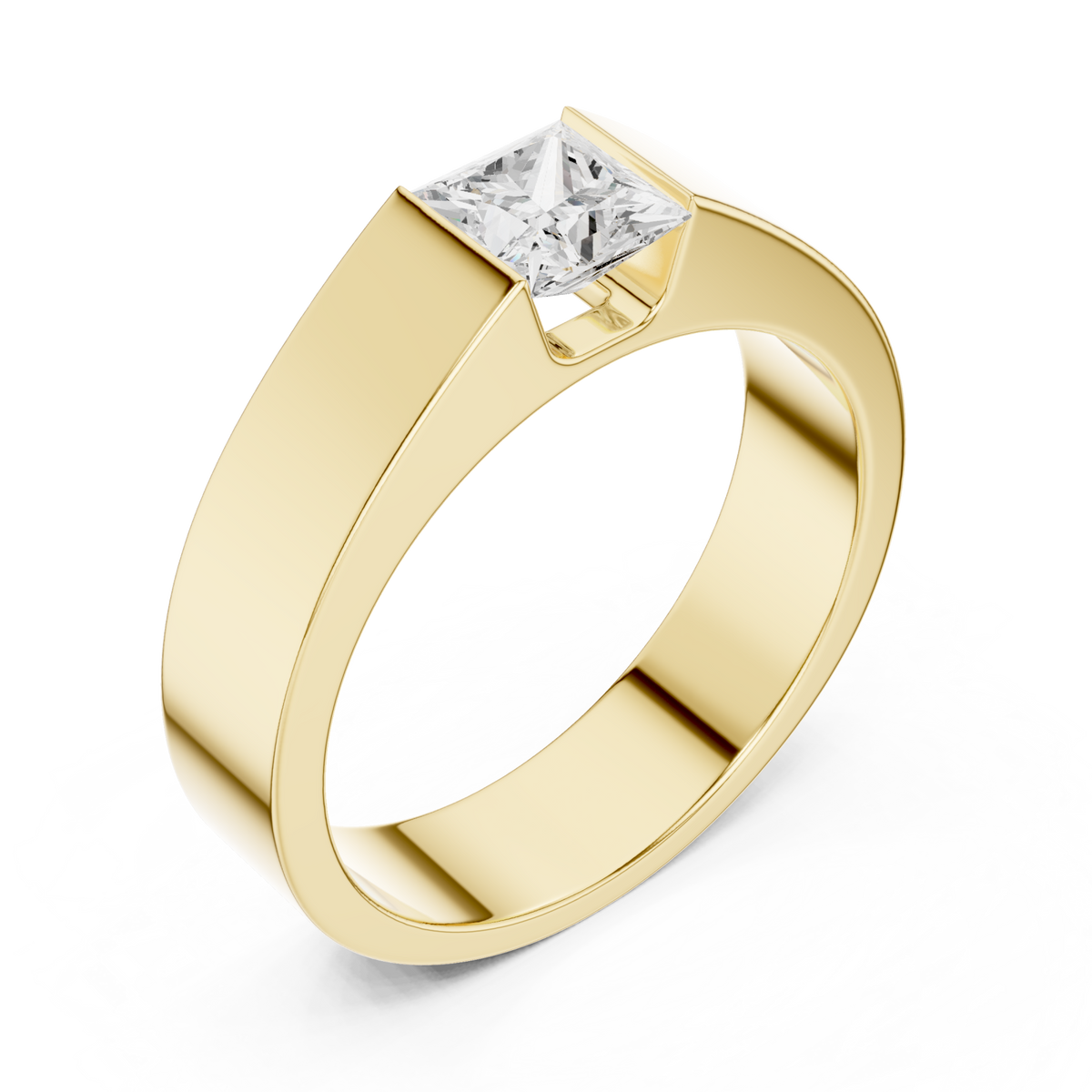 Gold Princess Tension Flat Band Ring for Him Front View