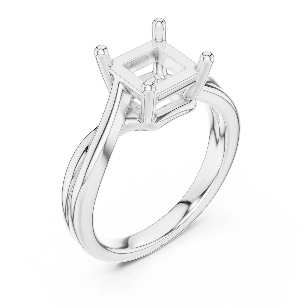 Princess twist solitaire engagement ring white gold angle view