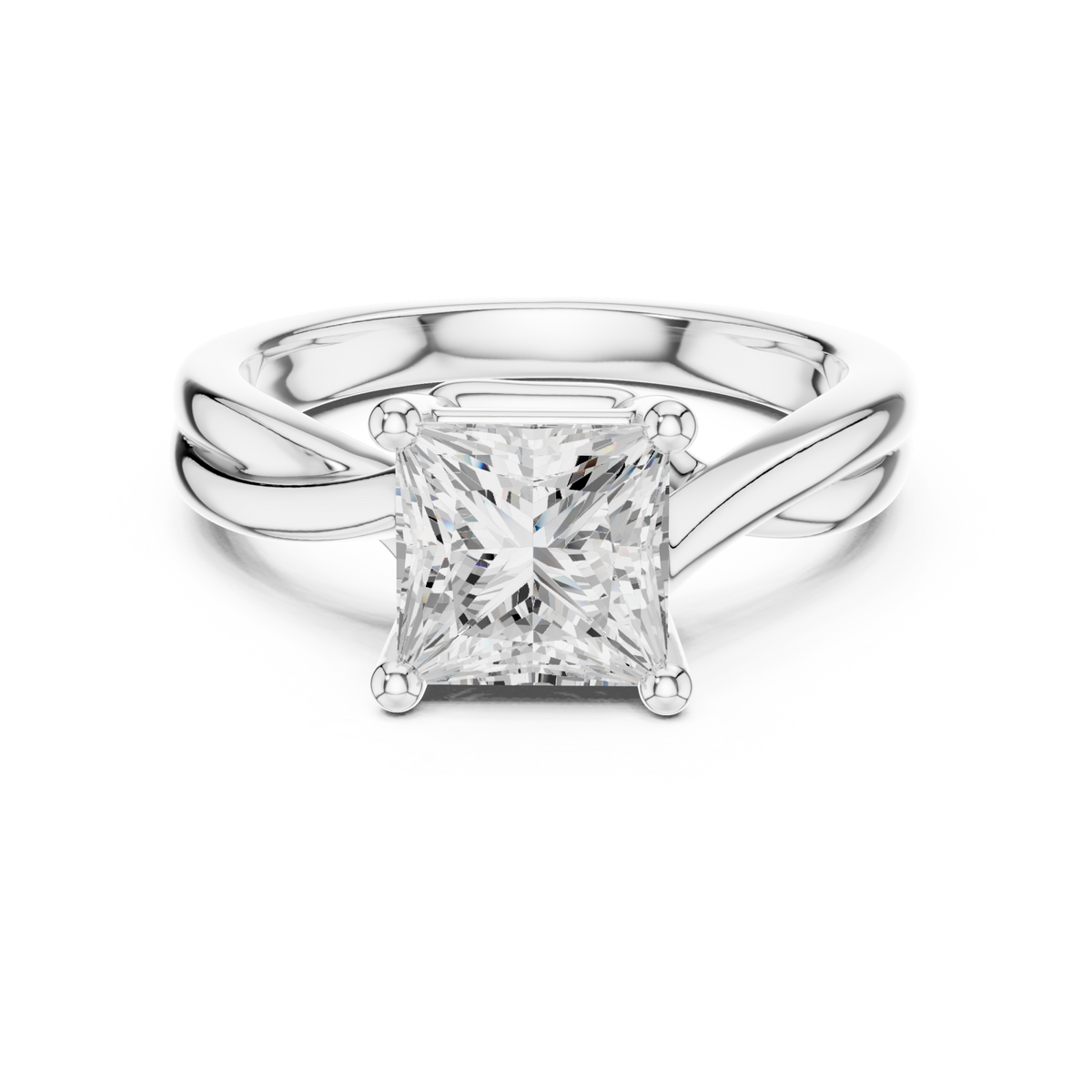 Princess twist solitaire engagement ring white gold detail view