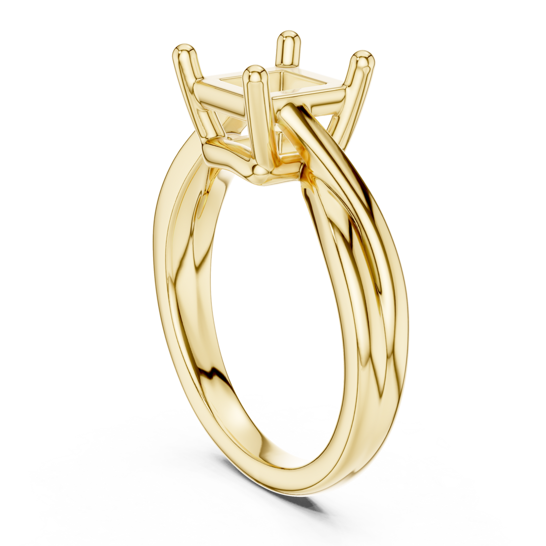 Princess twist solitaire engagement ring yellow gold front view