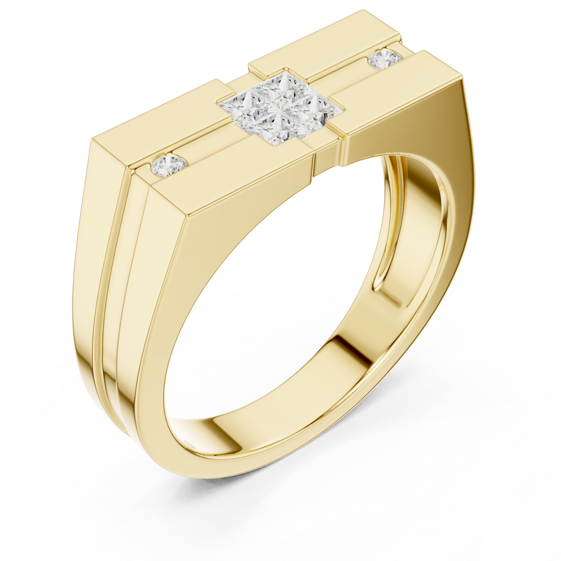 Gold Quad Princess Signet Ring for Him Front View