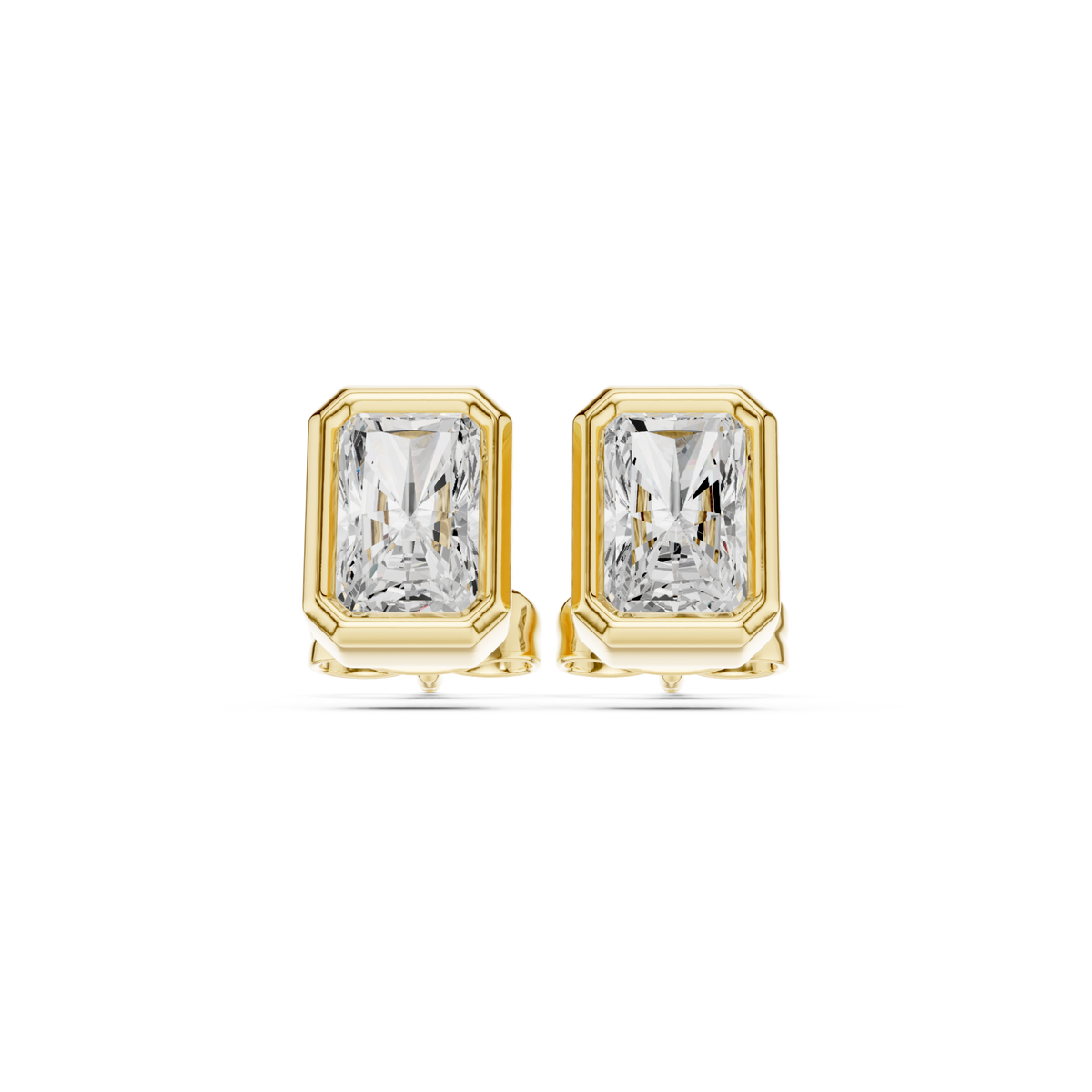  Gold Radiant-Cut Diamond Bezel Stud Earrings Detail View