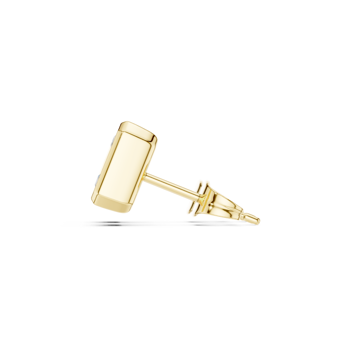  Gold Radiant-Cut Diamond Bezel Stud Earrings Side View