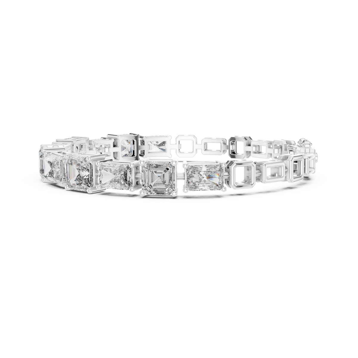  White Gold Radiant and Asscher Link Bracelet Angle View
