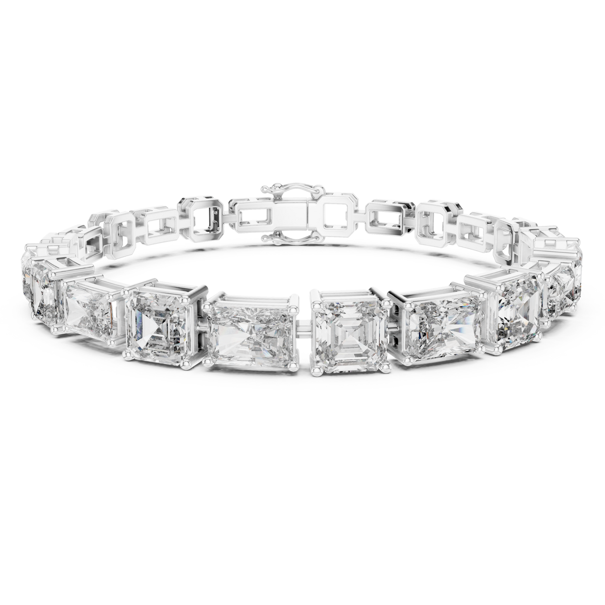  White Gold Radiant and Asscher Link Bracelet Detail View