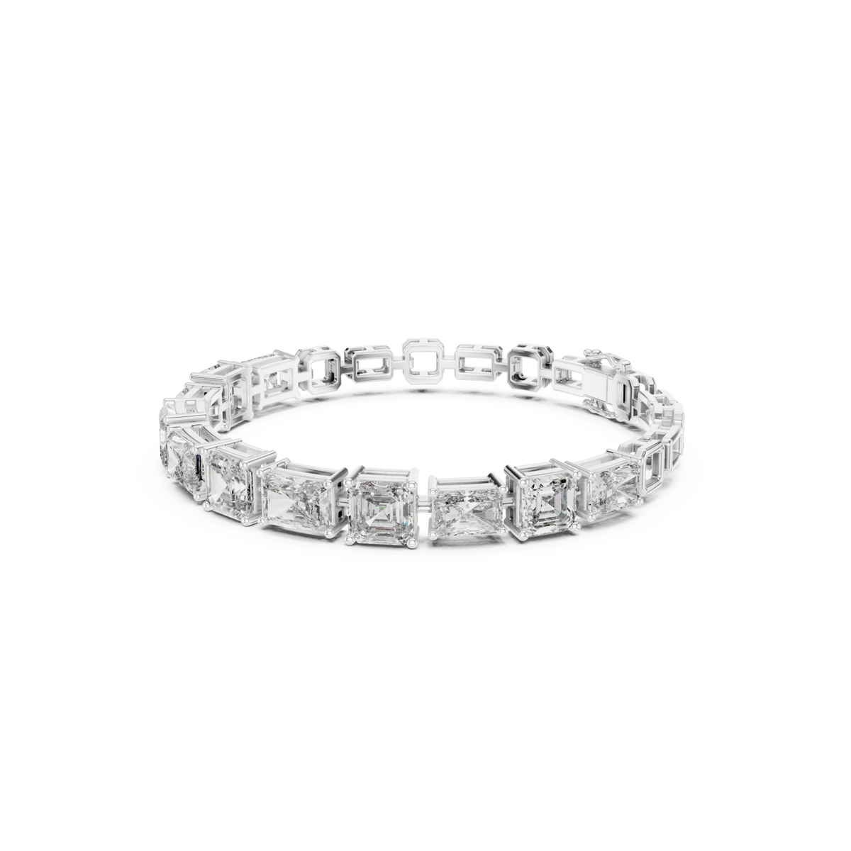  White Gold Radiant and Asscher Link Bracelet Front View